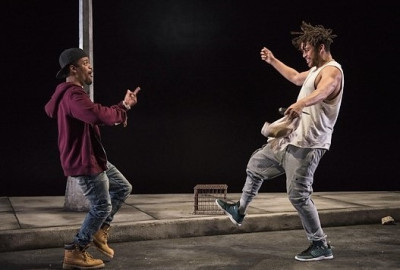 Jon Michael Hill is Moses and Julian Parker is Kitch in Pass Over by Antoinette Nwandu