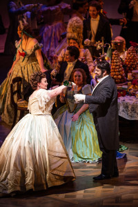(left) Albina Shagimuratova and Giorgio Berrugi in "La Traviata" at Lyric Opera of Chicago
