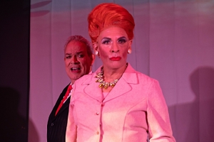 (left to right) Nick Dorado and ensemble member David Cerda in Hell in a Handbag Productions’ revival of Joan Crawford Goes To Hell.