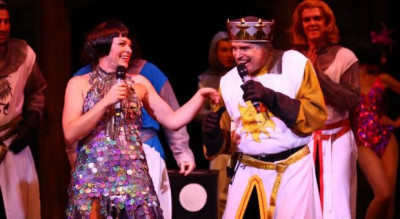 Colette Todd (left) stars as Lady of the Lake with Larry Adams as King Arthur, in “Spamalot" at Theatre of the Center
