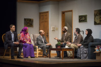 Laura Crotte (from left), Amro Salama, Allen Gilmore, Rom Barkhordar and Susaan Jamshidi in "Yasmin's Necklace," a play by Ronina Malik at the Goodman Theatre