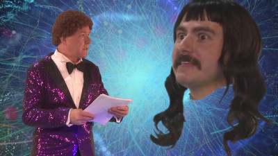 (left to right) Ed Jones and David Lipschutz in Hell in a Handbag Productions’ world premiere of The Rip Nelson Holiday Quarantine Special.